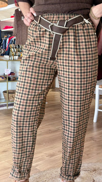 Pantalon a carreaux avec ceinture couleur taupe choco rouille vanille concept store boutique pret a porter contres