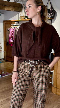 Pantalon a carreaux avec ceinture couleur taupe choco rouille vanille concept store boutique pret a porter contres