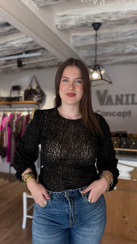 body leopard transparent noir avec paillettes vanille concept store contres pret à porter femme loir et cher
