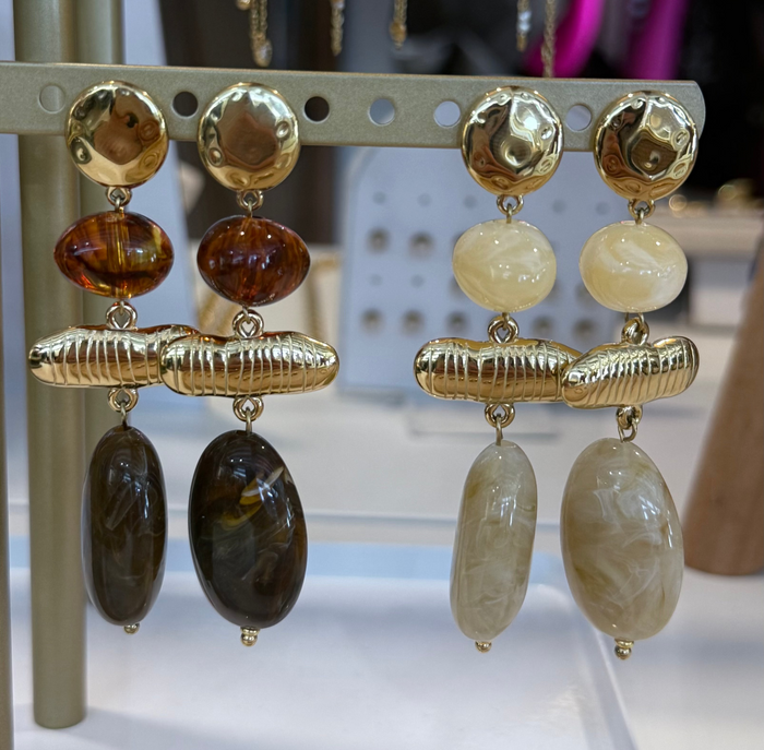 Boucles d’oreilles en acier inoxydable et résine tendance automne 2026 vanille concept store contres
