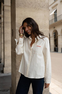 Chemise écrue femme coupe fluide avec poche amour chemise femme écrue