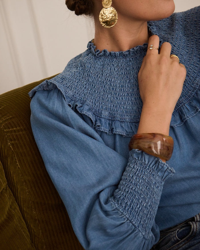 Blouse en lyocell blouse style jeans et smoke blouse féminine vanille concept store shop boutique pet à porter feline contres loir et cher grandes tailles