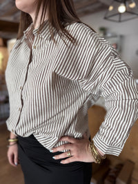 Chemise rayée grande taille, taille XLn 2XL, 3XL, chemise chocolat ecru, In April, Vanille concept store contres, boutique prêt à porter loir et cher