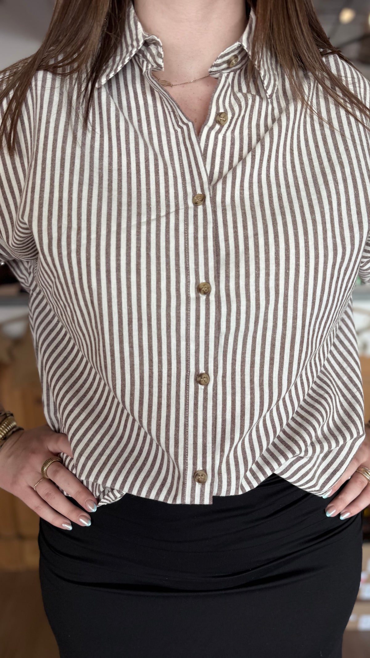 Chemise rayée grande taille, taille XLn 2XL, 3XL, chemise chocolat ecru, In April, Vanille concept store contres, boutique prêt à porter loir et cher
