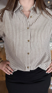 Chemise rayée grande taille, taille XLn 2XL, 3XL, chemise chocolat ecru, In April, Vanille concept store contres, boutique prêt à porter loir et cher