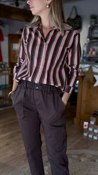 chemise rayée chocolat et rose, chemise rayée bordeaux et chocolat, vanille concept store, boutique prêt à porter féminin, loir et cher, contres