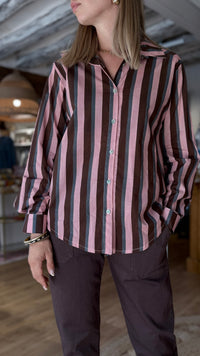 chemise rayée chocolat et rose, chemise rayée bordeaux et chocolat, vanille concept store, boutique prêt à porter féminin, loir et cher, contres
