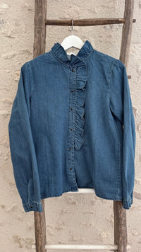 chemise en jeans basique col volant coupe droite vanille concept store contres boutique prêt à porter femme loir et cher 