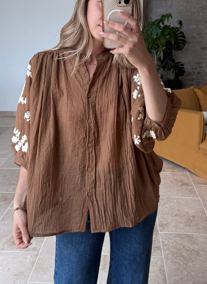 Chemisier camel broderies écru vanille concept store contres boutique prêt à porter femme loir et cher tendance automne 