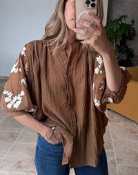 Chemisier camel broderies écru vanille concept store contres boutique prêt à porter femme loir et cher tendance automne 