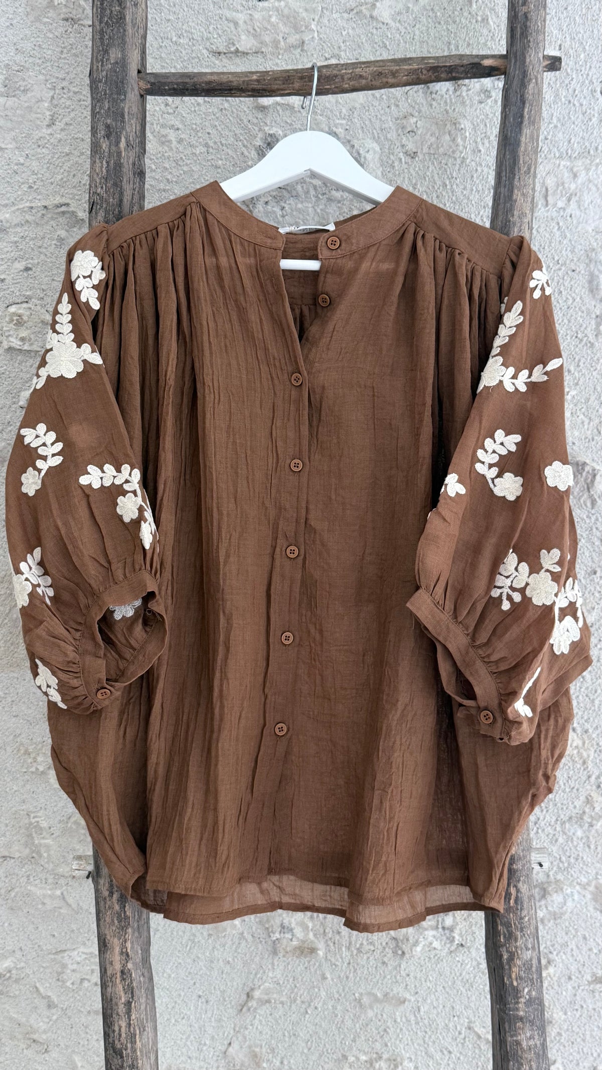 Chemisier camel broderies écru vanille concept store contres boutique prêt à porter femme loir et cher tendance automne 