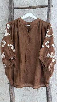 Chemisier camel broderies écru vanille concept store contres boutique prêt à porter femme loir et cher tendance automne 