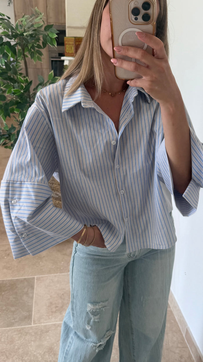 chemise rayée bleue blanche chemise courte casual contres boutique vêtements contres vanille concept store 