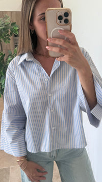 chemise rayée bleue blanche chemise courte casual contres boutique vêtements contres vanille concept store 