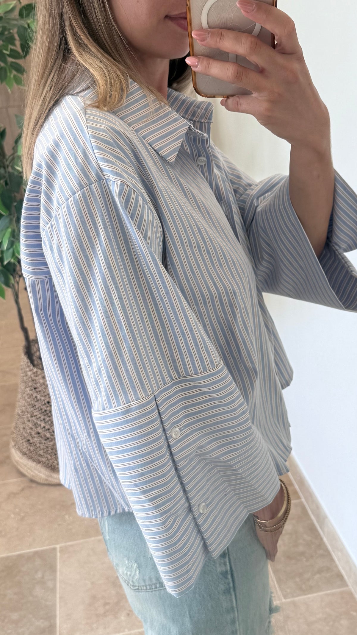 chemise rayée bleue blanche chemise courte casual contres boutique vêtements contres vanille concept store 