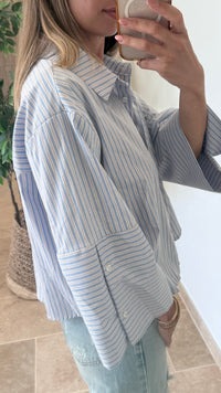 chemise rayée bleue blanche chemise courte casual contres boutique vêtements contres vanille concept store 