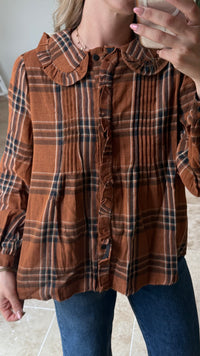 Chemisier coton carreaux camel vanille concept store contres boutique prêt à porter femme loir et cher Mila Louise in April Johanna paris 