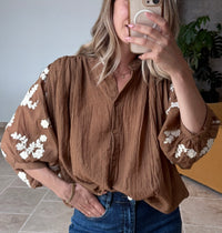 Chemisier camel broderies écru vanille concept store contres boutique prêt à porter femme loir et cher tendance automne 