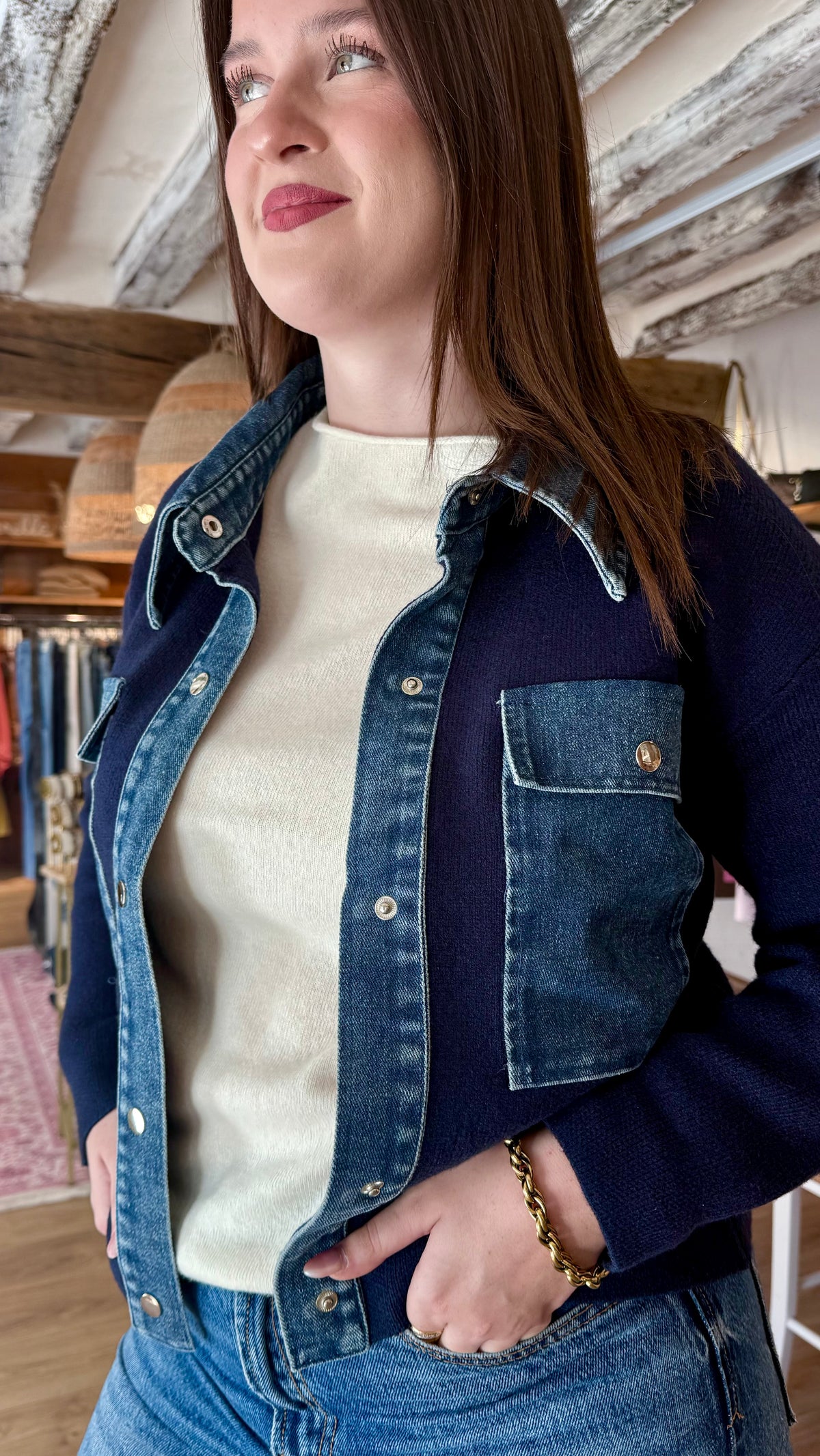 gilet louis marine et jean vanille concept store contres boutique pret à porter femme loir et cher