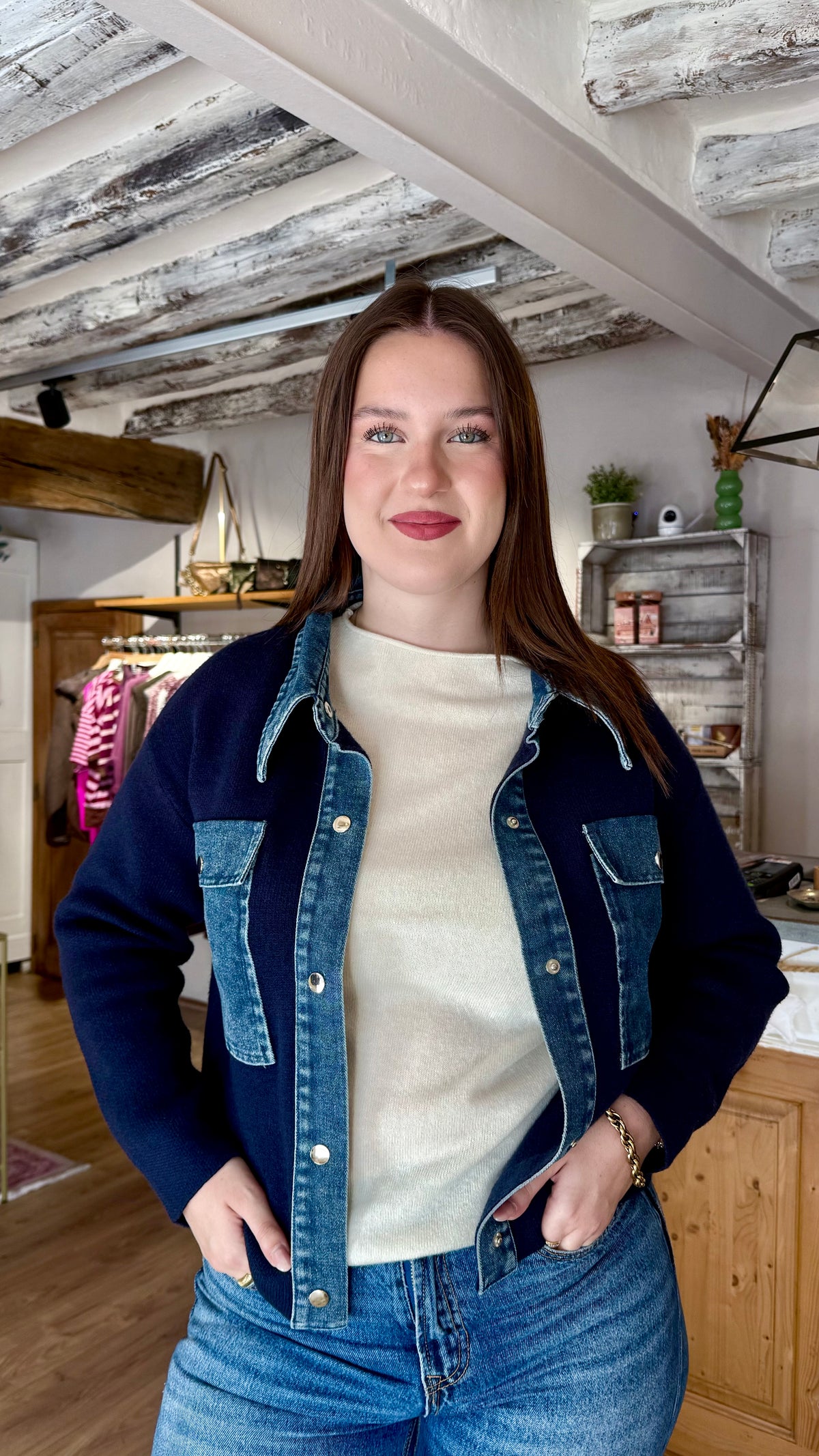 gilet louis marine et jean vanille concept store contres boutique pret à porter femme loir et cher