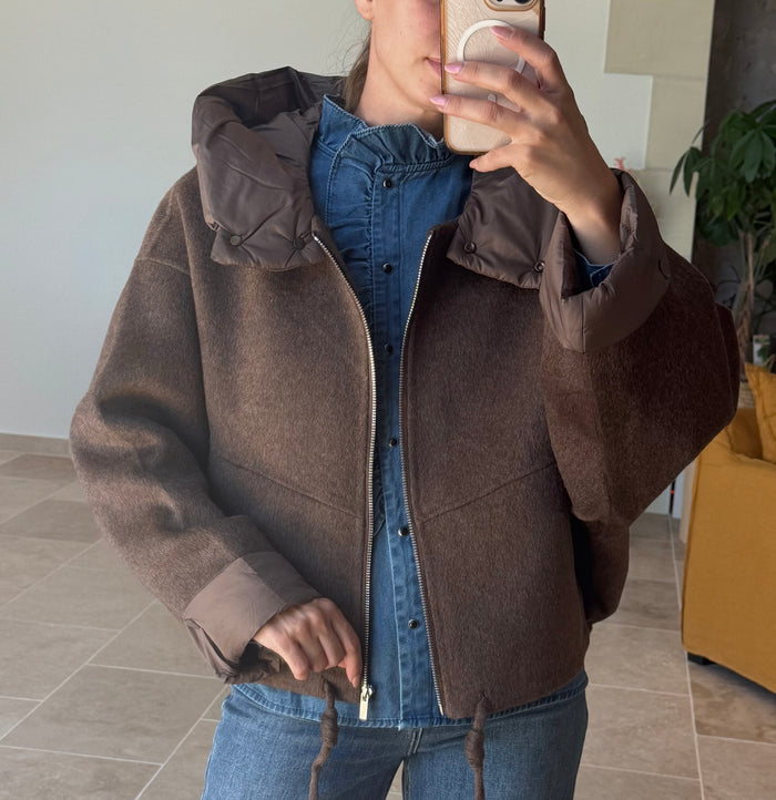 Manteau capuche chocolat laine et cachemire vanille concept store boutique prêt à porter femme contres 