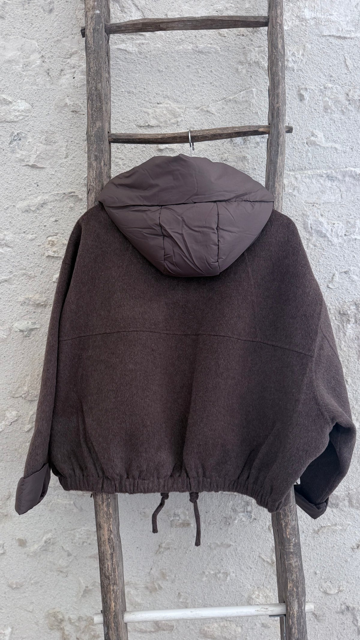 Manteau capuche chocolat laine et cachemire vanille concept store boutique prêt à porter femme contres 