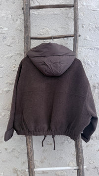 Manteau capuche chocolat laine et cachemire vanille concept store boutique prêt à porter femme contres 