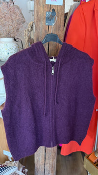 Pull laine sans manches capuche avec zip vanille concept store boutique pret a porter femme