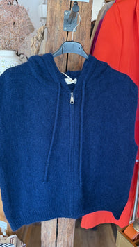Pull laine sans manches capuche avec zip vanille concept store boutique pret a porter femme