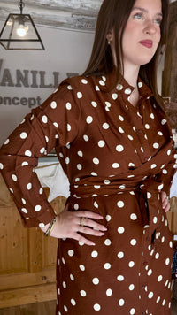 Robe camel a poid boutons noeuds vanille concpet store ccontres boutique pret a porter