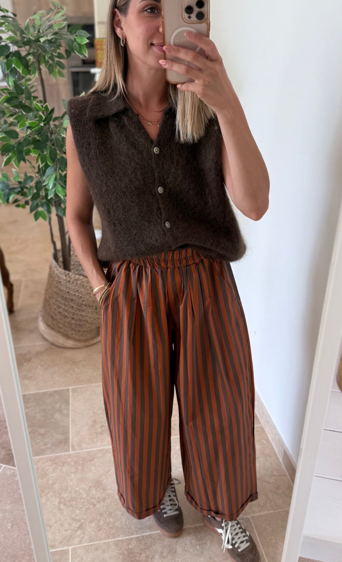 Pantalon en coton taille élastique taille unique pantalon rayé magique vanille concept store contres boutique femme vêtements femme pantalon taille 44 