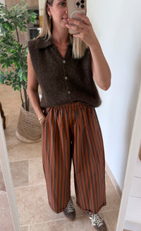 Pantalon en coton taille élastique taille unique pantalon rayé magique vanille concept store contres boutique femme vêtements femme pantalon taille 44 