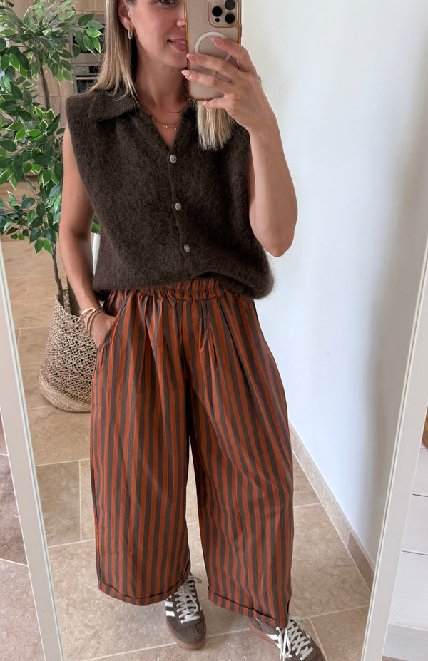 Pantalon en coton taille élastique taille unique pantalon rayé magique vanille concept store contres boutique femme vêtements femme pantalon taille 44 