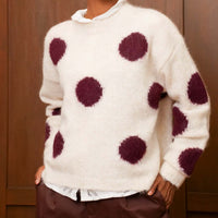 pull ecru à pois bordeaux maille douce pull tendance femme vanille concept store contres