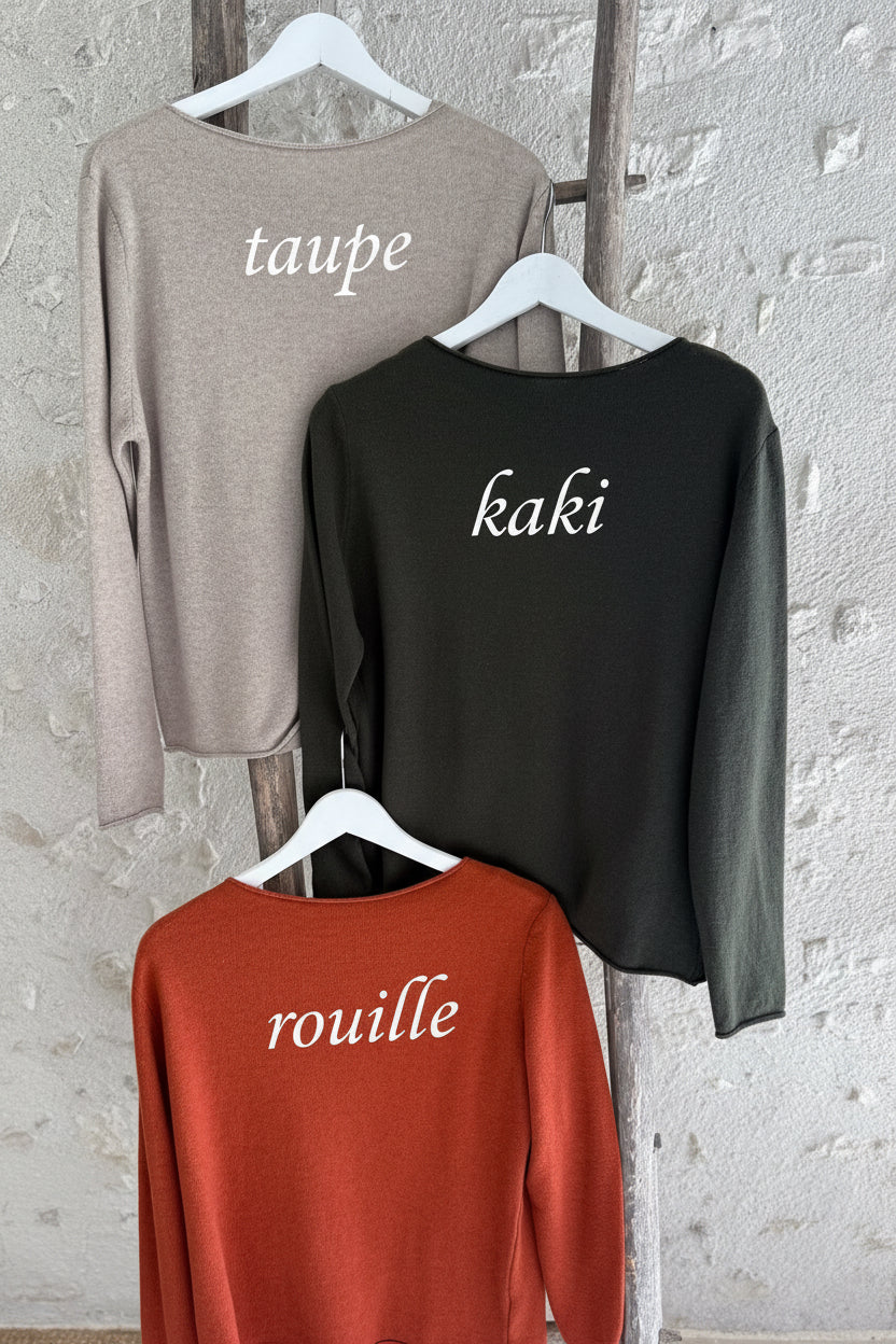 Pull laine et cachemire rouille kaki taupe bleu écru noir pull chaud vanille concept store boutique femme contres prêt à porter femme loir et cher eshop femme 