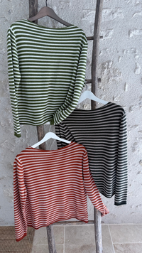 Pull rayé laine et cachemire pull chaud pull hiver vanille concept store boutique prêt à porter contres boutique prêt à porter Blois femme pull marinière chaud 