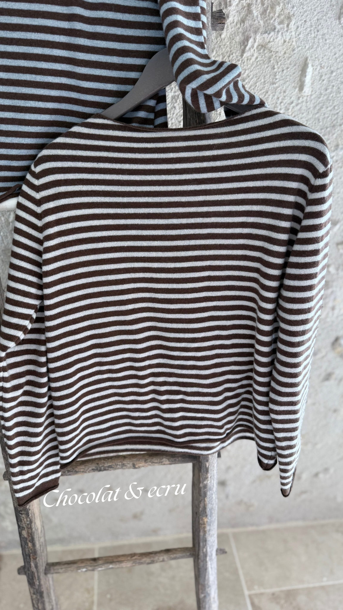 Pull rayé laine et cachemire pull chaud pull hiver vanille concept store boutique prêt à porter contres boutique prêt à porter Blois femme pull marinière chaud 