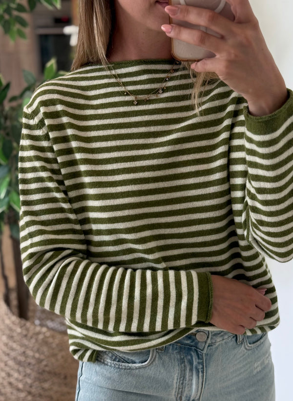 Pull rayé laine et cachemire pull chaud pull hiver vanille concept store boutique prêt à porter contres boutique prêt à porter Blois femme pull marinière chaud 