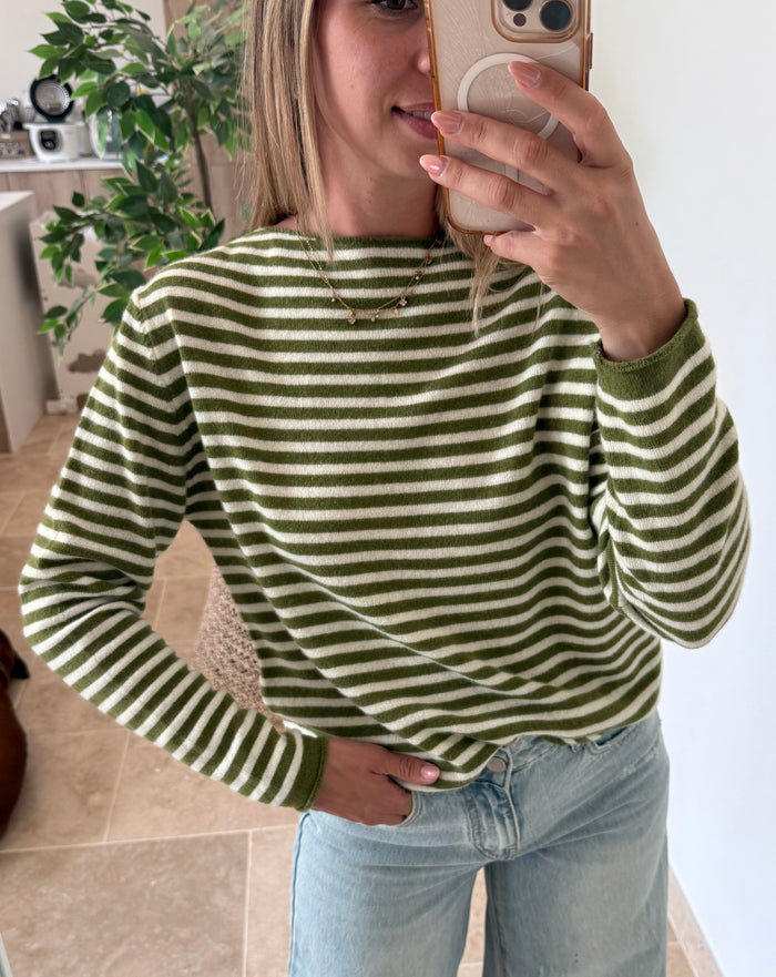 Pull rayé laine et cachemire pull chaud pull hiver vanille concept store boutique prêt à porter contres boutique prêt à porter Blois femme pull marinière chaud 