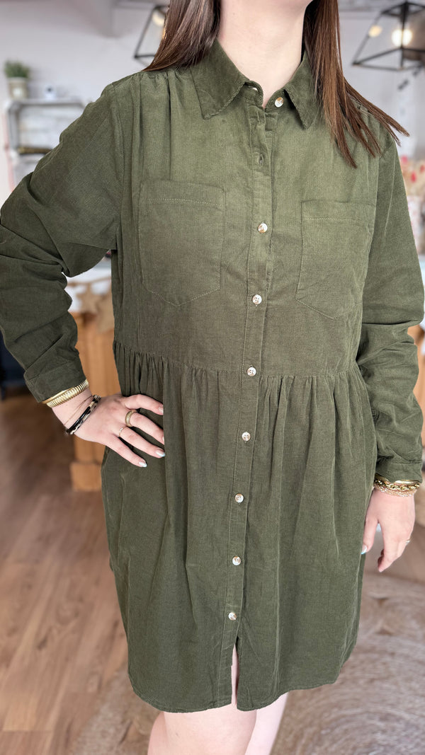 robe kaki en velours côtelé, robe automne grande taille, robe XL, robe XXL, vanille concept store contres boutique prêt à porter loir et cher in april 