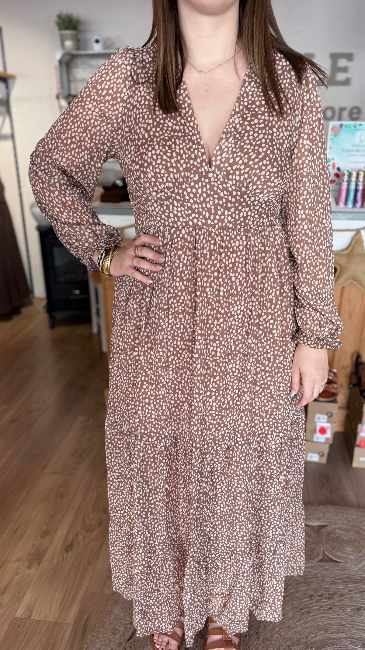 Robe bambina imprimé bambi robe longue automne camel vanille concept store boutique prêt à porter contres eshop loir et cher