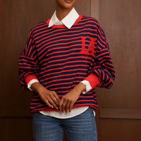 sweat rayé rouge et bleu marine avec logo LA California vanille concept store contres