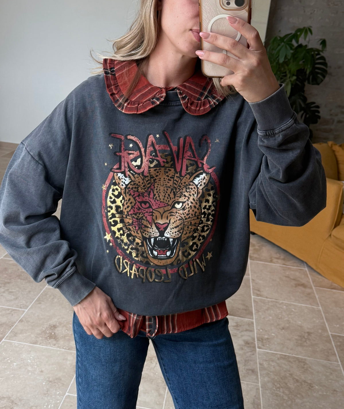 Sweat léopard sauvage taille unique Sweat tendance automne vanille concept store contres boutique prêt à porter femme contres loir et cher Joannah paris in April 