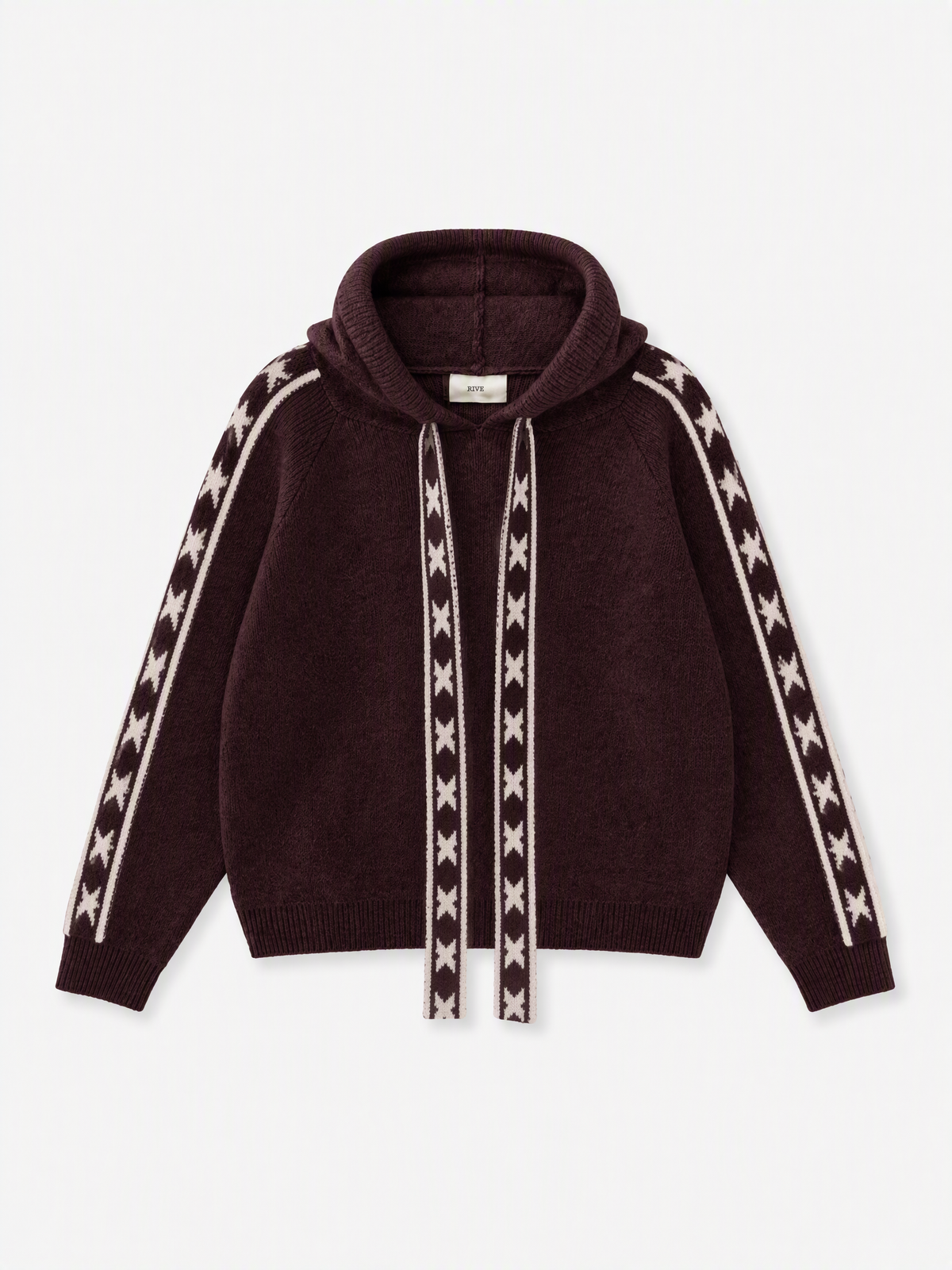 Pull capuche marine bordeaux motifs étoiles laine taille unique vanille concept store boutique indépendante contres