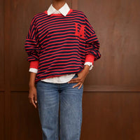 sweat rayé rouge et bleu marine avec logo LA California vanille concept store contres