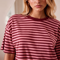 Ter shirt marinière chocolat et écru, bordeaux et rose, teeshirt 100% coton vanille concept store contres boutique prêt à porter féminin 