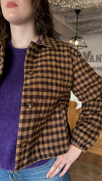 veste à carreaux bordeaux camel violet boutons vanille concept store contres boutique indépendante