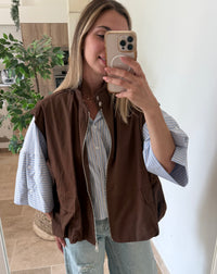 Veste sans manche coupe ballon couleur chocolat tendance veste vanille concept store contres boutique femme contres veste taille 44 