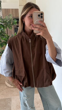 Veste sans manche coupe ballon couleur chocolat tendance veste vanille concept store contres boutique femme contres veste taille 44 