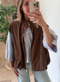 Veste sans manche coupe ballon couleur chocolat tendance veste vanille concept store contres boutique femme contres veste taille 44 